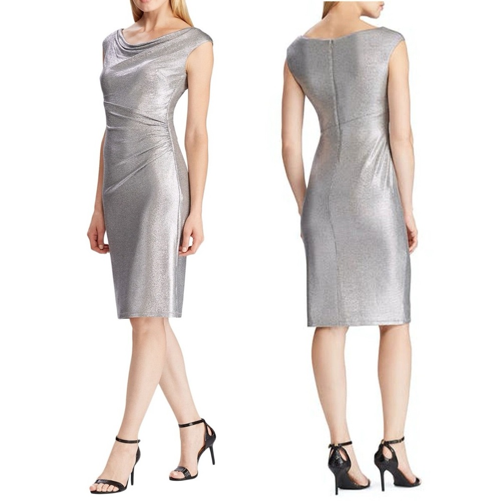 Lauren Ralph Lauren Shimmering Silver Midi Dress